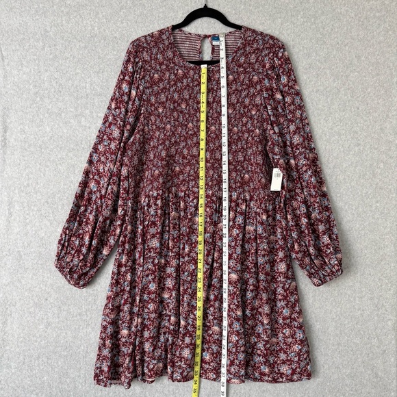 Old Navy Women Dress 2X Burgundy Floral Smocked Cottagecore Country Boho Prairie - Picture 14 of 15